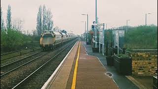 66726 Sheffield Wednesday and 66711 Sence heading through Whittlesea towards Peterborough.