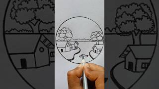 How to Draw a Beautiful Village Scenery Step by Step | Easy Drawing for Beginners