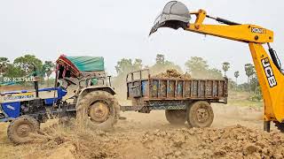 Jcb 3dx Backhoe Loading Mud in Mahindra Tractor | Sonalika Di 47 Rx | Swaraj 735 Fe | Powertrac