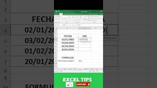 EXTRAER EL DIA EN EXCEL #SHORT #shorts #exceltutorial #exceltips #excel #education #viral