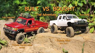 Fully upgraded MN82 Toyota Landcruiser vs bone stock WPL C64-1 Toyota Hilux RC trail adventure!