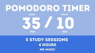 35 / 10  Pomodoro Timer - 3,5 hours study || No music - Study for dreams - Deep focus - Study timer