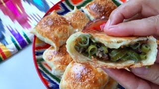 Piyoz Karnayidan Somsa 💯👌 Самса из ЛУКОВЫЕ СТРЕЛЫ ✅ Samsa out of Onion Flower Stalks