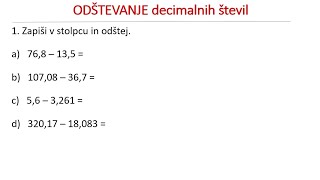 ODŠTEVANJE DECIMALNIH ŠTEVIL - Kako odšteti dve decimalni števili?