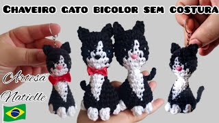 Chaveiro Gato Amigurumi Sem Costura - (Bicolor)