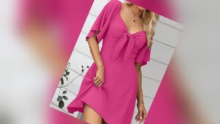 Dokotoo Womens Dresses 2024 Spring Summer Deep V Neck Elegant Bow tie Mini Dress