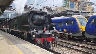 Steam loco 34067 Tangmere makes a fine sight at Leeds