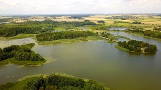 Virš Lietuvos: virš Arimaičių ežero, Radviliškis-Šiauliai. 4k drone Lithuania