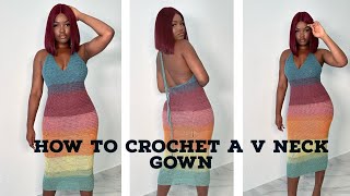 How to crochet a V neck  gown, easy for beginners #tutorials  #crochetclothing #crochettutorial