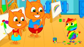 Familia de Gatos - Me pinté con los colores del arcoiris Dibujos Animados Para Niños