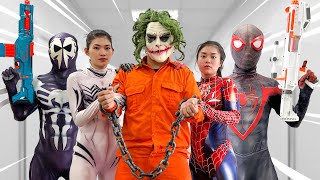 TEAM SPIDER-GIRL Nerf War vs BAD GUY TEAM || Rescue Police man From JOKER ( Live Action )