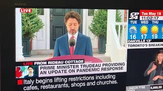 Prime Minister Trudeau’s daily news briefing sample Tues, May 19, 2020.