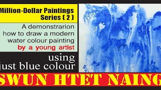 A modern water colour painting with just blue colour