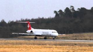 Takeoff Helvetic Airways Fokker 100 at Luxembourg ELLX rwy 24 [Full HD]