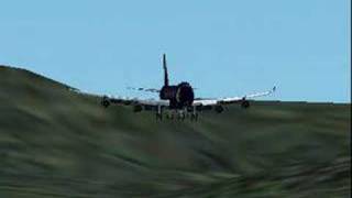 Boeing 747-400 landing with hard blast