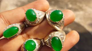 Natural Jadeite Type A Vivid Apple Green Jade Lot of Five Rings