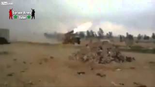 18+ Syrian Arab Army firs artillery at Turkish rapist killer death squads near Aleppo 13-2-14