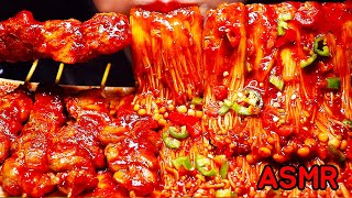 ASMR चिकन की कटार Ayam bakar jamur pedas Spicy Enoki Mushroom 매운 버섯 먹방  핵매운 닭꼬치 먹방 EATING SOUND