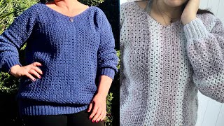 Two by Two V-Neck Pullover Sweater Crochet Tutorial LEFT HANDED