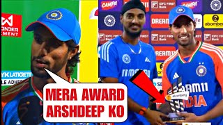 Tilak Verma gave is MAN OF THE MATCH AWARD to Arshdeep Singh won everyone's heart | INDvsSA 3rd T20