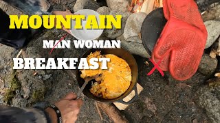 Wilderness Breakfast: Cast Iron Campfire Cooking In Heavy Rain | Mountain Man Breakfast