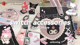 🎀 unboxing cute switch accessories 🍭 sanrio themed, my melody & kuromi joycons, ipad bag