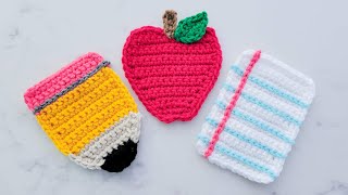 Crochet Apple, Pencil, & Paper Coasters/Garland ✏🍎  (Crochet Teacher Gifts)