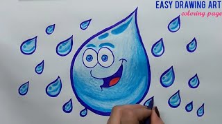 how to draw cute rain drops coloring page || kawaii rain drop poster drawing || rainy season drawing