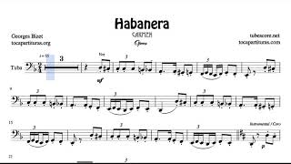 Habanera de Bizet Partitura de Tuba y Contrabajo Clave fa 8ª baja Ópera Carmen