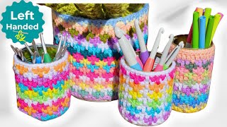 How to Crochet a Speedy Granny Ruth Tin Can Cozy Left Handed!