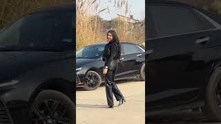 Beautiful girl black jacket and leather pant #ytshorts #gym #fashion #leather #youtubeshorts #makeup