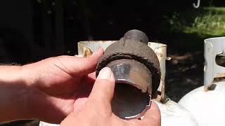 Homemade propane tank valve removal tools for use with an impact. Easy peesy.