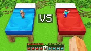 I look this VILLAGER TALLEST BED VS HEROBRINE BIGGEST BED Battle in Minecraft !! Secret Giant Bed !!