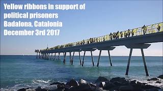 Pont del Petroli "Yellow ribbons" in Badalona, Catalonia