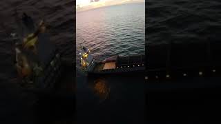 Drone flight 2 miles out to see to visit cargo ship at the crack of dawn