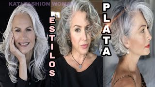 IDEAS DE CORTES DE CABELLO COLOR PLATA I MUJERES DE 50 60 70 AÑOS. 🌸 @katifashionwoman 🌹