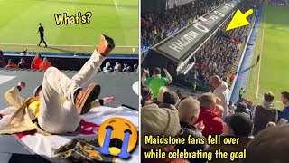 Maidstone fans fall over while celebrating goal vs Ipswich