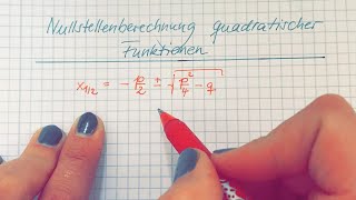 Mathe Kl. 9 + Mathe-Quickie + Nullstellen quadratischer Funktionen mit der Lösungsformel + 1 Bsp