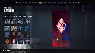 Suicide Squad: Kill the Justice League how to unlock battle pass-squad logo-harley quinn banner