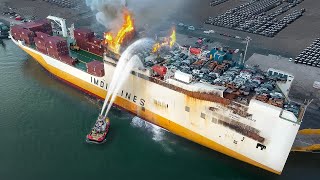 What Happens When Scary Fire Breaks Out on Fully Loaded Cargo Ship at Port