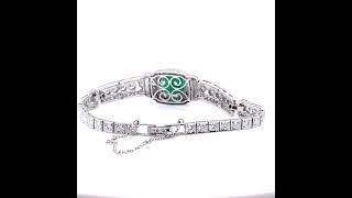 Bespoke 14ct White Gold Emerald & Diamond "Art-Deco" Bracelet 8.19ct