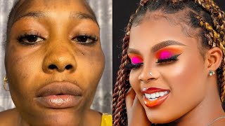 BOMB 💣 🔥 SHE WAS TRANSFORMED 💄DETAILED ❤️ GELE AND MAKEUP TRANSFORMATION MAKEUP TUTORIAL