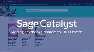 Sage Catalyst: 5 Adding Textbook Chapters to Talis Elevate