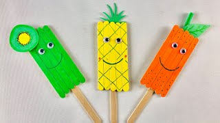 Easy Summer Fruit Popsicle stick crafts for kids| kiwi🥝Pineapple🍍Orange🍊Popsicle stick activities