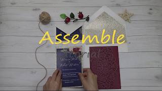 Assemble Tutorial Delicate Burgundy Shimmer Rose Pattern Wedding Invite PWIL043-Pro Wedding Invites