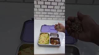 lunch box series - vegetable wheat sooji upma, taro root fry, Sunflower seeds