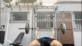 Bench Press: 230lb x 5 Reps (2/12/2022) @19