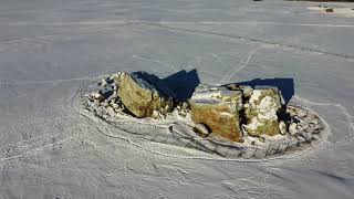 Okotoks Erratic/Big Rock in Winter (4K) Aerial View