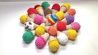 Amigurumi: Mini ice cream / cones. Crochet! Presentation of results. Pattern info in description