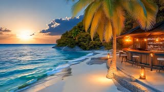 Tropical Bar Sunset Ambience 🌜 Calm Beach Waves & hot bird sound Tranquil Soundscape for Chill